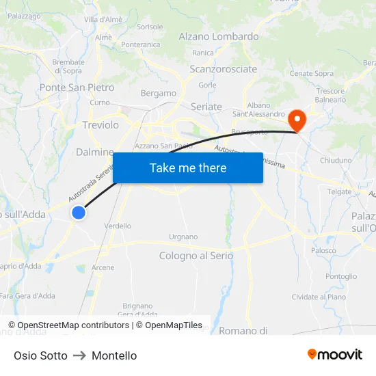 Osio Sotto to Montello map