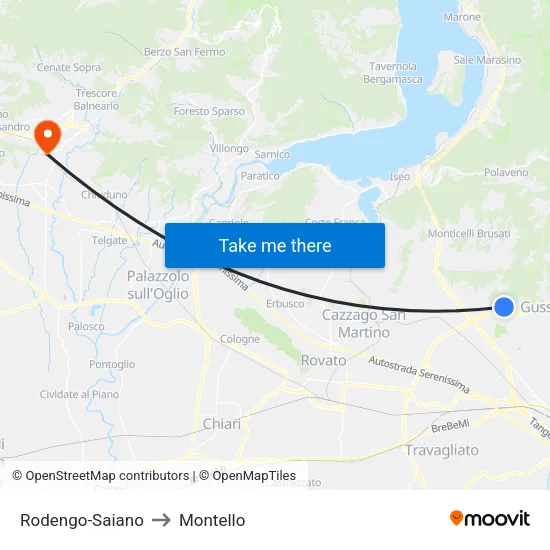 Rodengo-Saiano to Montello map