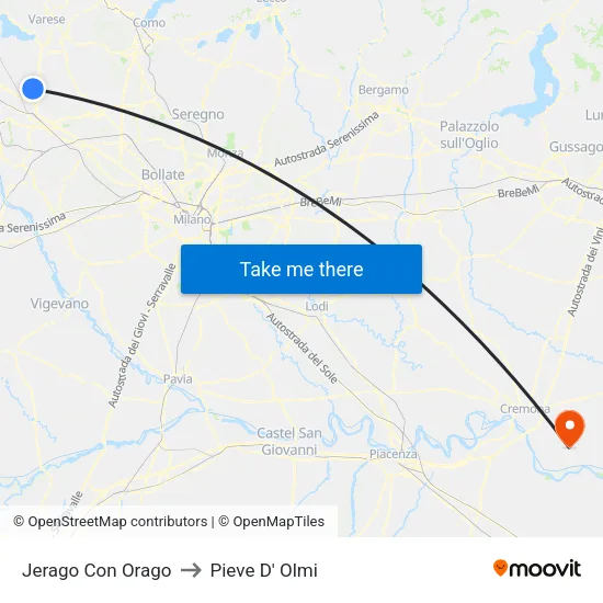 Jerago con Orago to Pieve D' Olmi map