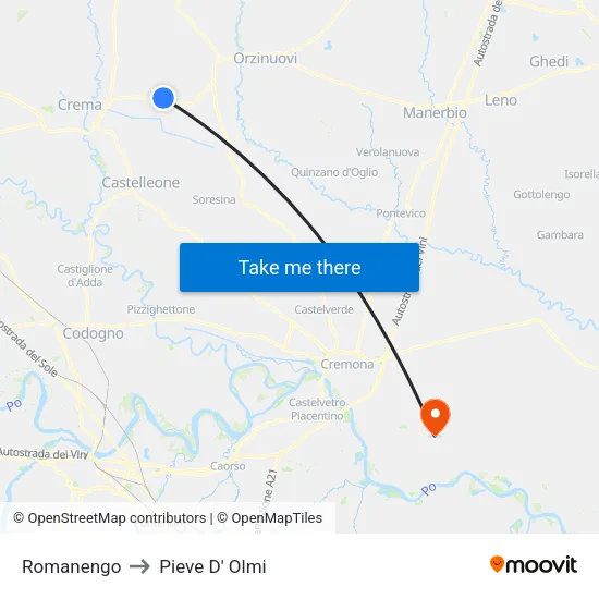 Romanengo to Pieve D' Olmi map