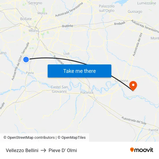 Vellezzo Bellini to Pieve D' Olmi map