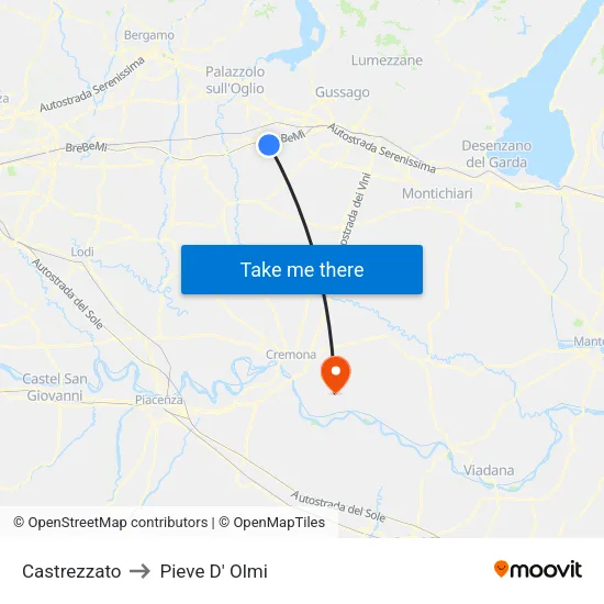 Castrezzato to Pieve D' Olmi map