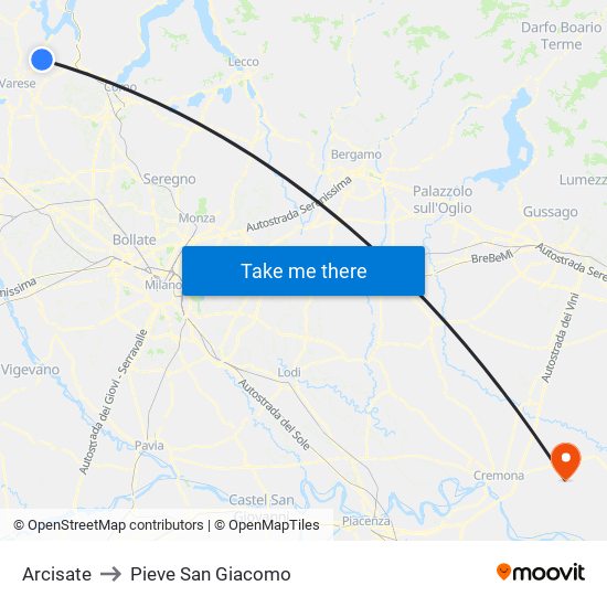 Arcisate to Pieve San Giacomo map