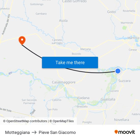 Motteggiana to Pieve San Giacomo map