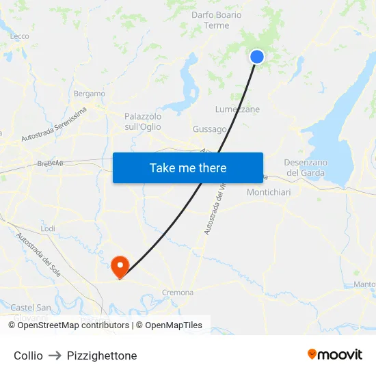 Collio to Pizzighettone map