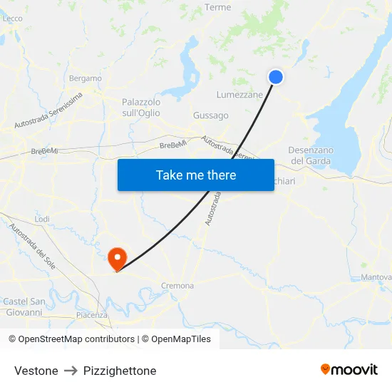 Vestone to Pizzighettone map
