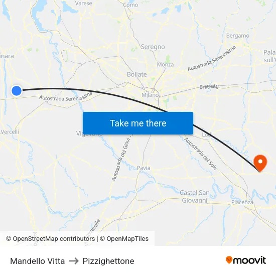 Mandello Vitta to Pizzighettone map