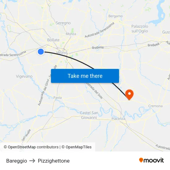 Bareggio to Pizzighettone map