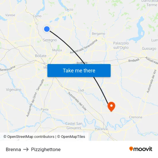 Brenna to Pizzighettone map