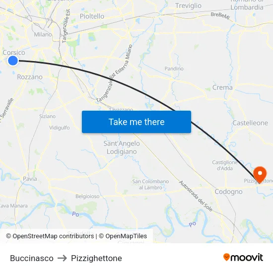 Buccinasco to Pizzighettone map