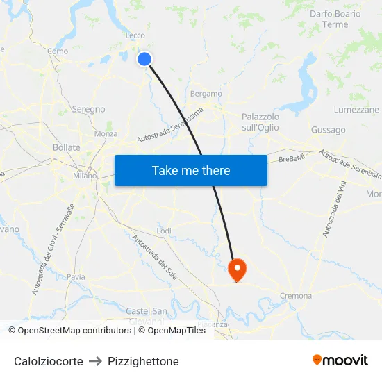 Calolziocorte to Pizzighettone map