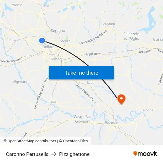 Caronno Pertusella to Pizzighettone map