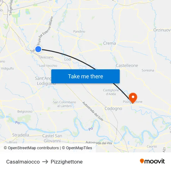 Casalmaiocco to Pizzighettone map
