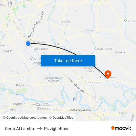 Cerro Al Lambro to Pizzighettone map