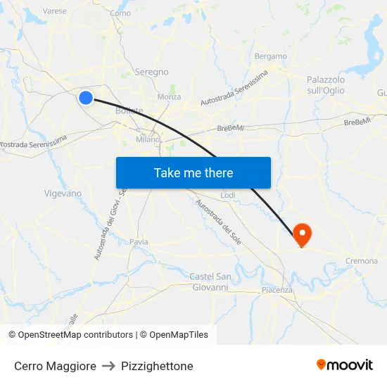 Cerro Maggiore to Pizzighettone map