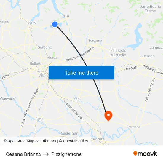 Cesana Brianza to Pizzighettone map