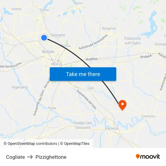 Cogliate to Pizzighettone map