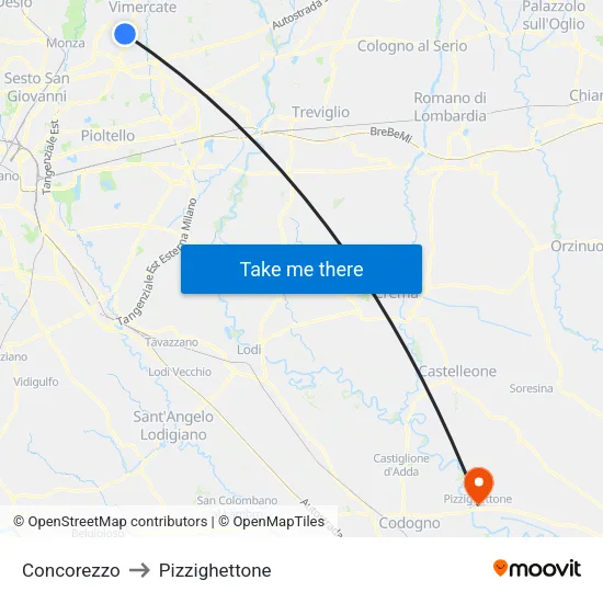 Concorezzo to Pizzighettone map