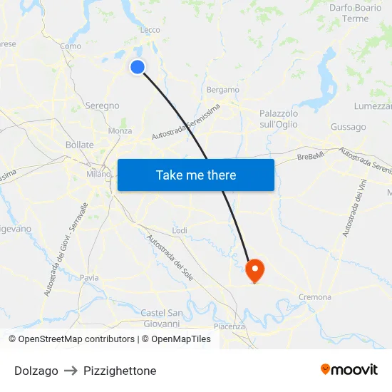 Dolzago to Pizzighettone map