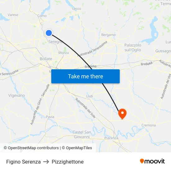 Figino Serenza to Pizzighettone map