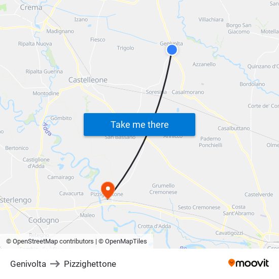 Genivolta to Pizzighettone map