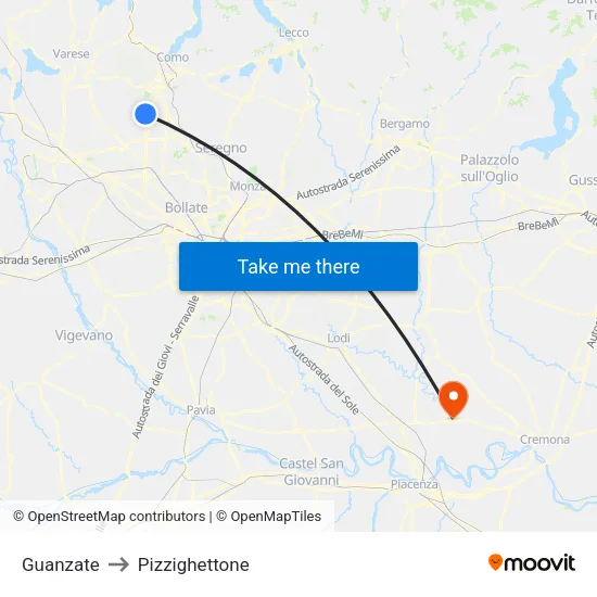 Guanzate to Pizzighettone map