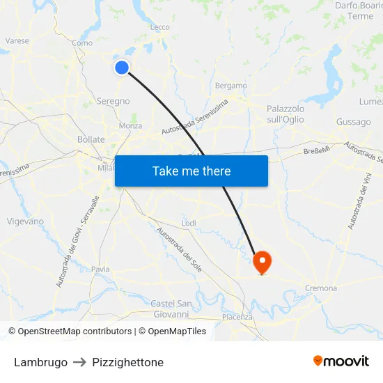 Lambrugo to Pizzighettone map