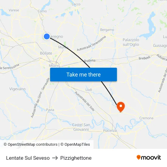 Lentate Sul Seveso to Pizzighettone map