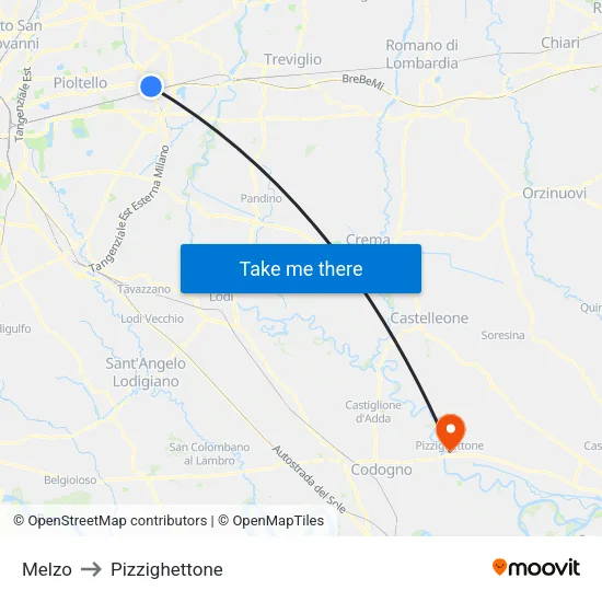 Melzo to Pizzighettone map