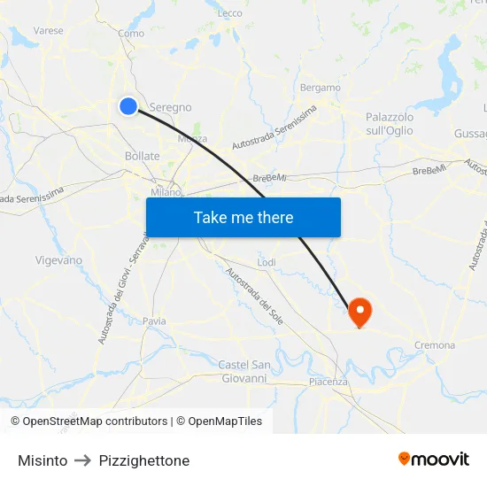 Misinto to Pizzighettone map
