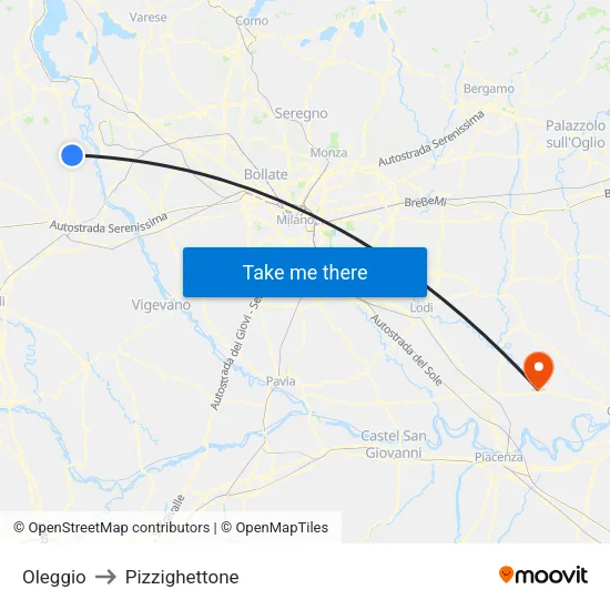 Oleggio to Pizzighettone map