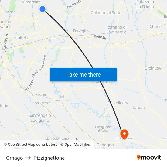 Ornago to Pizzighettone map