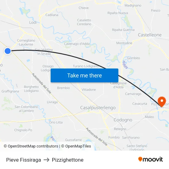 Pieve Fissiraga to Pizzighettone map