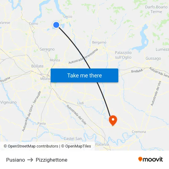 Pusiano to Pizzighettone map