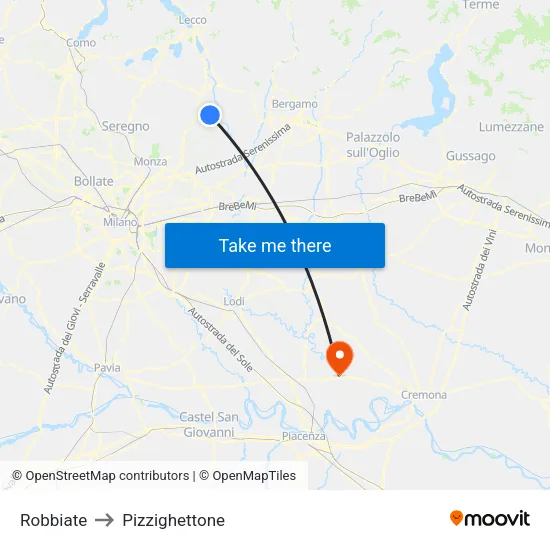 Robbiate to Pizzighettone map