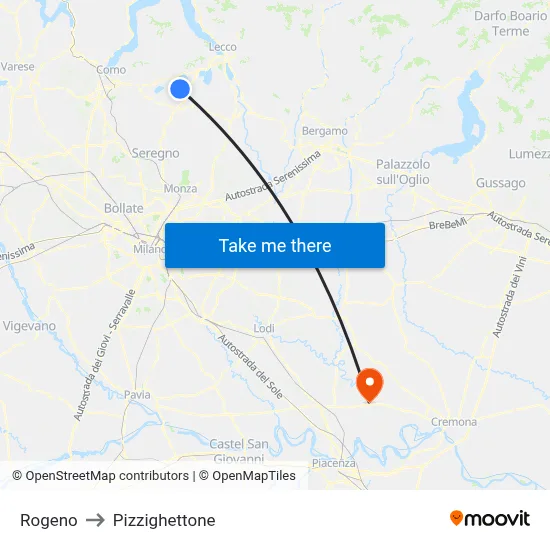 Rogeno to Pizzighettone map