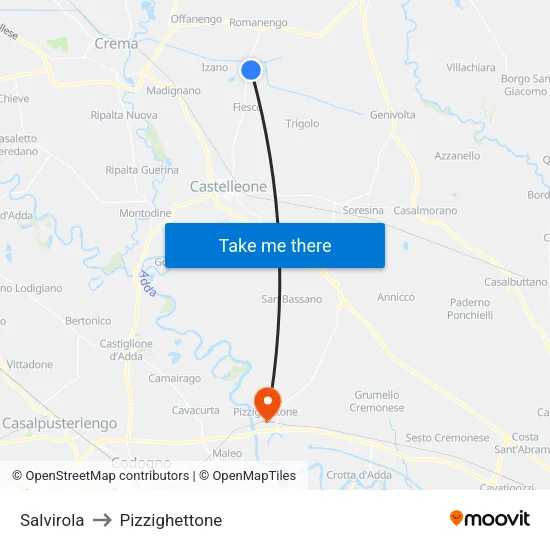 Salvirola to Pizzighettone map