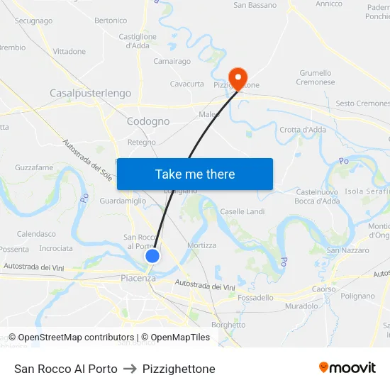 San Rocco Al Porto to Pizzighettone map