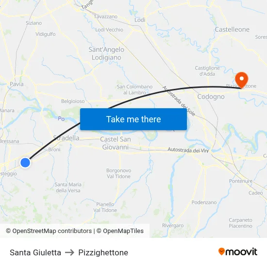 Santa Giuletta to Pizzighettone map