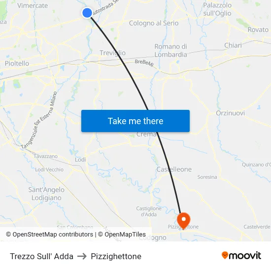 Trezzo Sull' Adda to Pizzighettone map