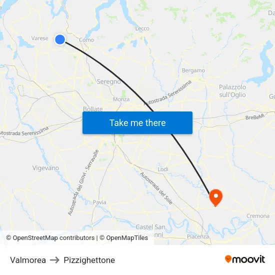 Valmorea to Pizzighettone map