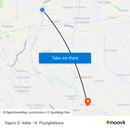Vaprio d'Adda to Pizzighettone map