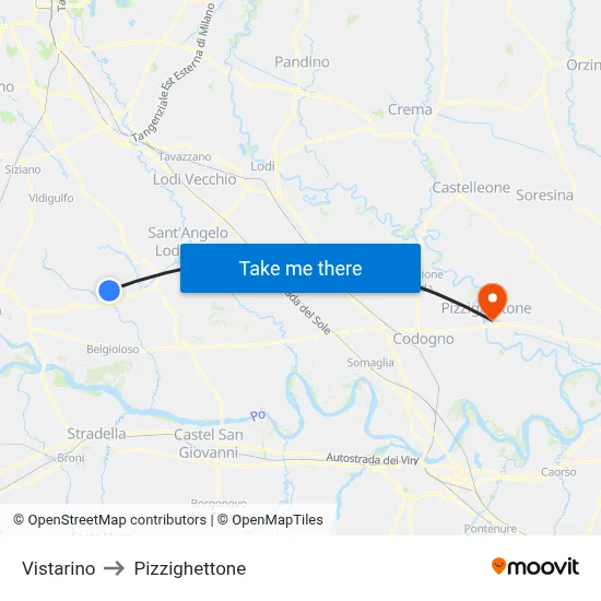 Vistarino to Pizzighettone map