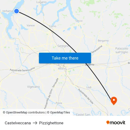 Castelveccana to Pizzighettone map