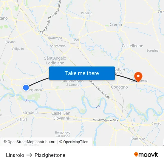 Linarolo to Pizzighettone map