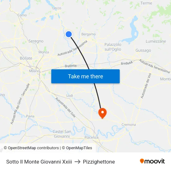 Sotto Il Monte Giovanni Xxiii to Pizzighettone map