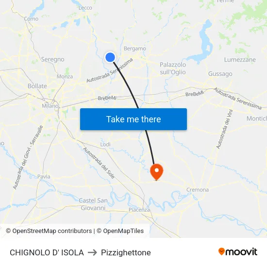 CHIGNOLO D' ISOLA to Pizzighettone map