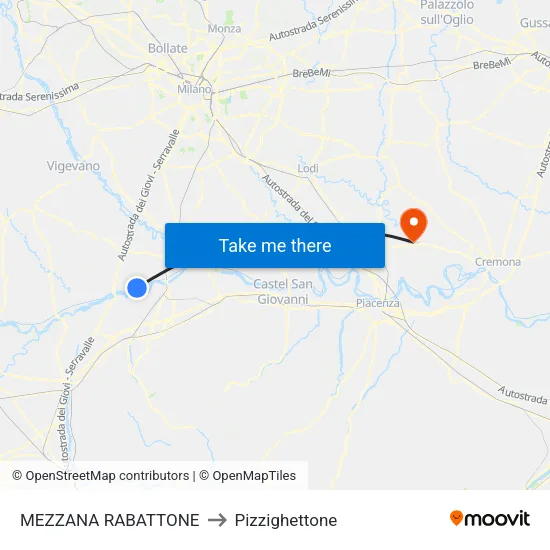 Mezzana Rabattone to Pizzighettone map
