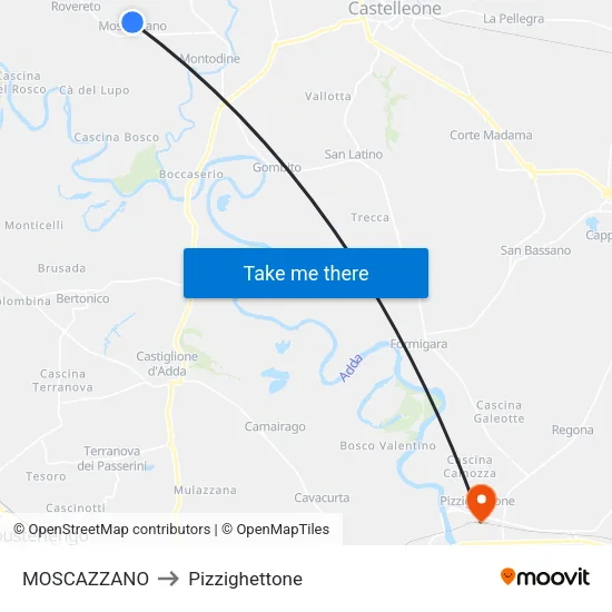 Moscazzano to Pizzighettone map