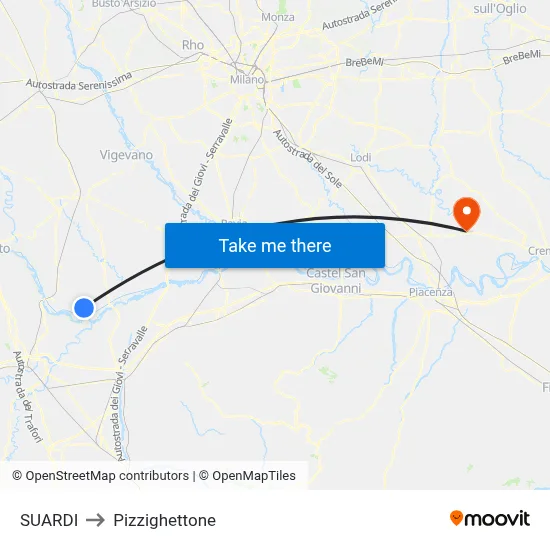 Suardi to Pizzighettone map